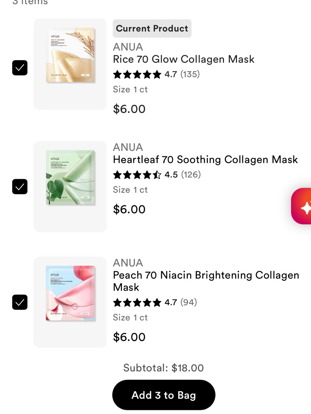 Anua Collagen Mask - 1 of each
